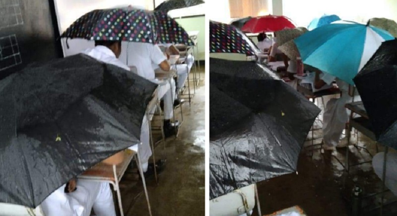 குடைக்குள் பரீட்சை - அதிபருக்கு கவனிப்பு.