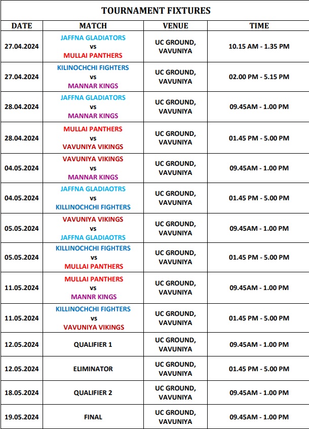 NPL 2024 - போட்டி விபரம்