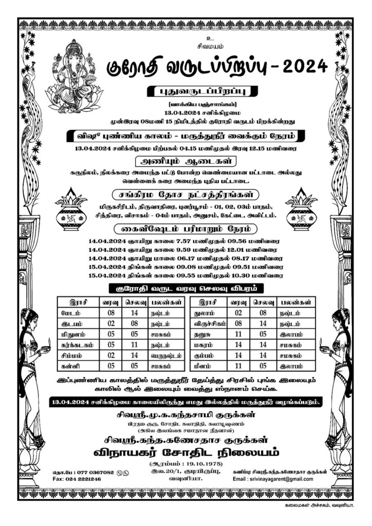 குரோதி வருட பிறப்பும் கொண்டாட்ட விபரங்களும்