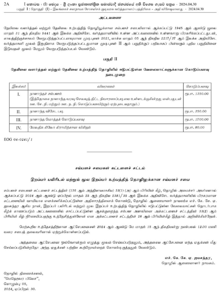 பெருந்தோட்ட தொழிலாளர்களின் சம்பளம் அதிகரிப்பு..! 