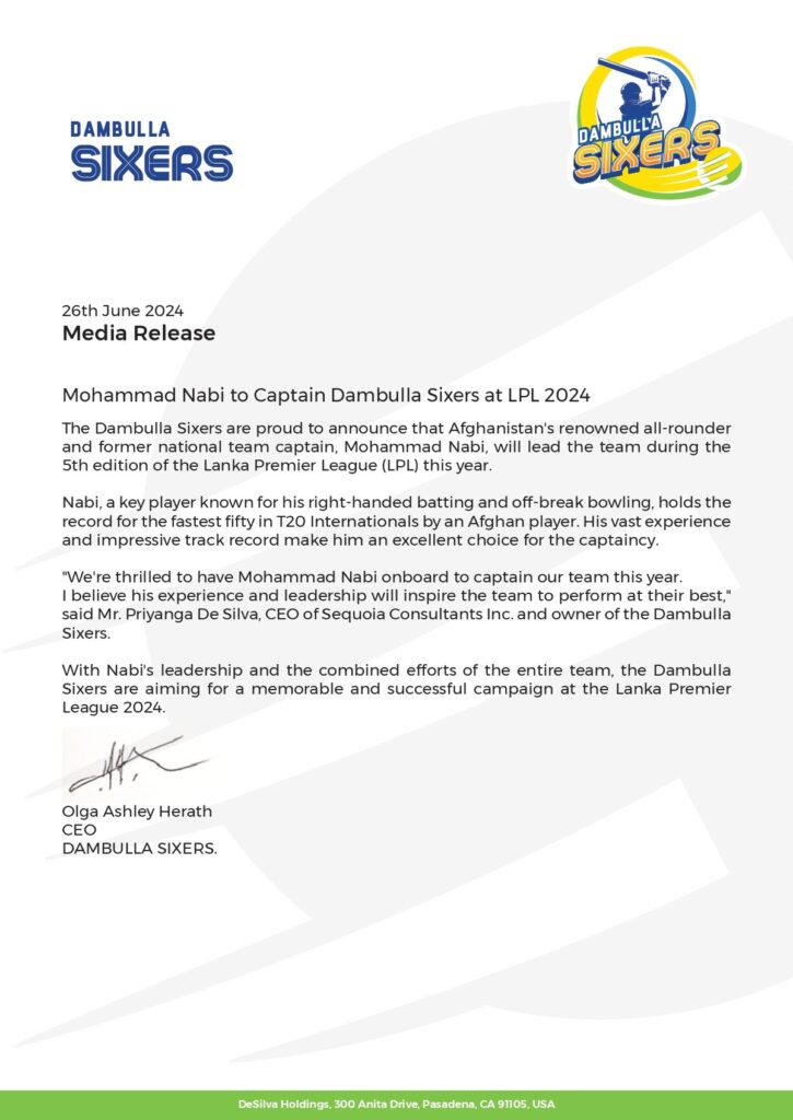 தம்புள்ளை அணியின் தலைவரானார் நபி